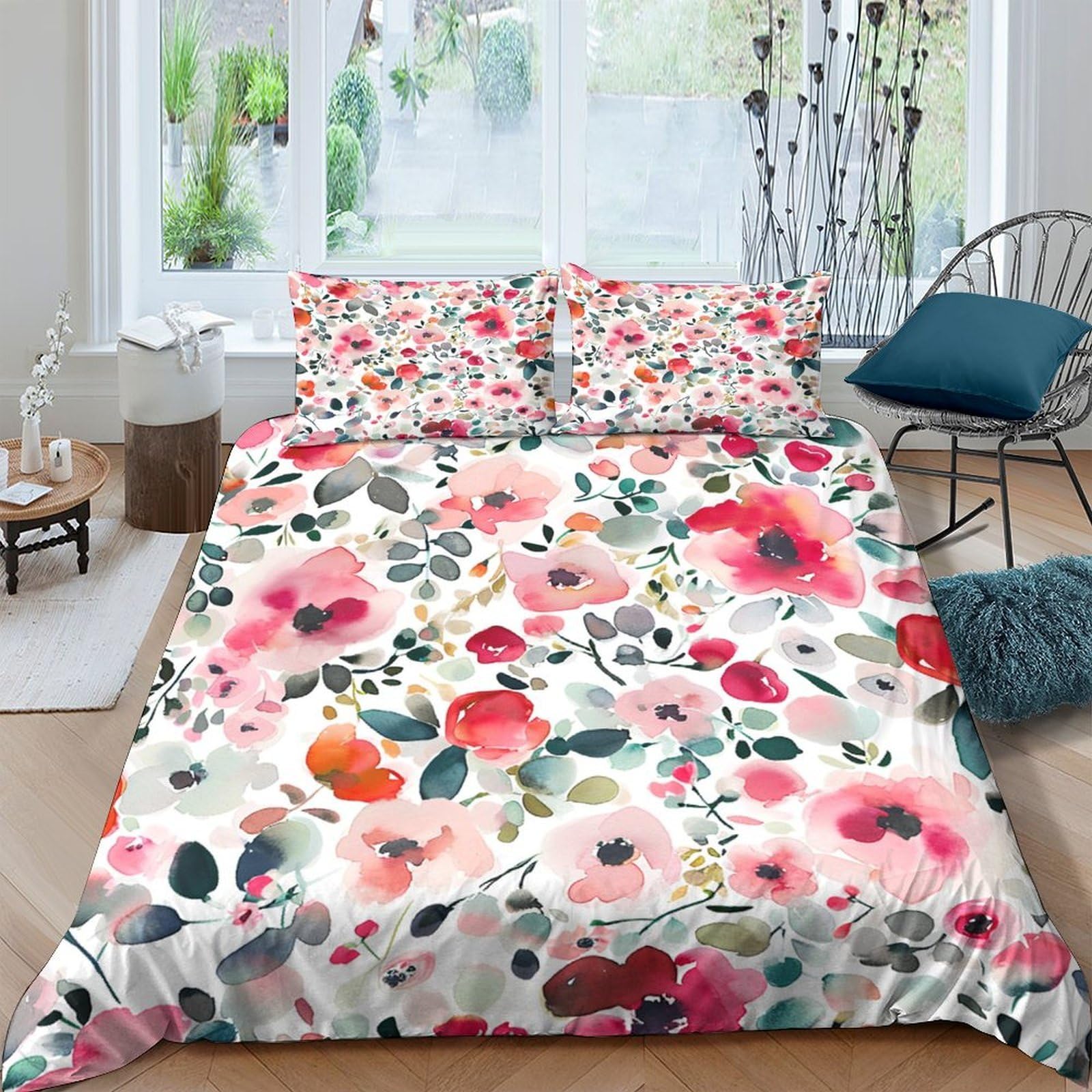 Ctjqhvkz Style-9 3D Printed Watercolor Floral Fitted Sheet Microfiber Soft Pink Botanical Bed Cover For Bedroom Guest Room Decor Single（135X200cm）