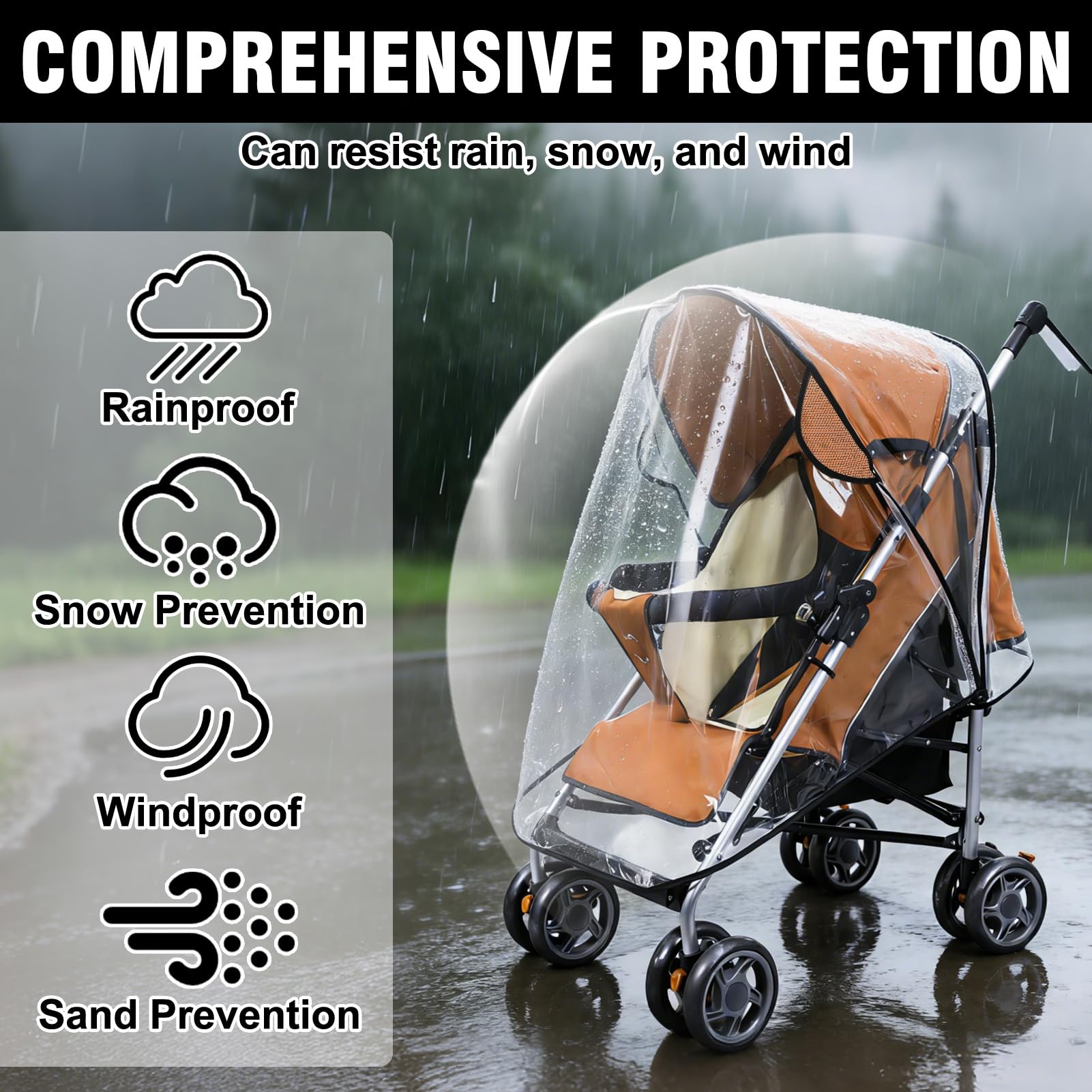 Universal Rain Cover for Pushchair Stroller Waterproof & Breathable RainCover for Pram Baby Buggy Large Rain Cover for Sun Wind Snow Dust Protection Transparent Weather Shield Fits Most Pushchairs - Image 3