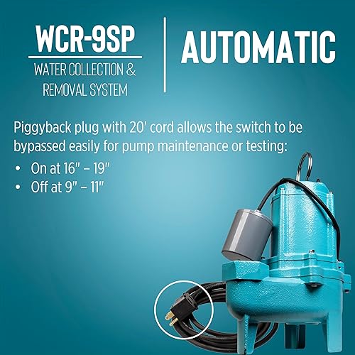 Miniatura 6 de Little Giant WCR-9SP 115 voltios, 4/10 HP, 4800 GPH Sistema automático de recolección y eliminación de agua/filtraciones para exteriores con bomba