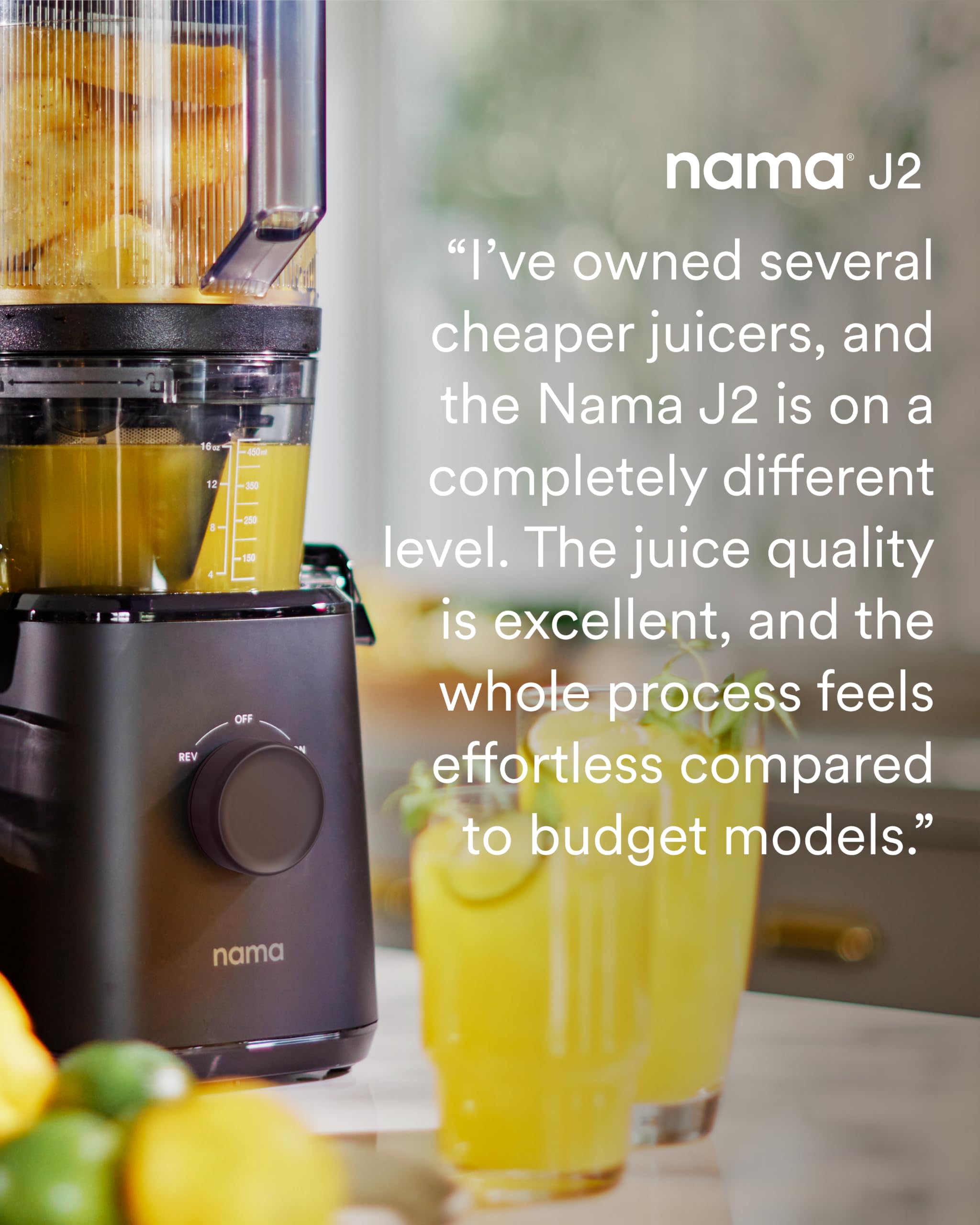 NAMA J2 - Exprimidor de prensa en frío, autoalimentable para operación manos libres, exprimidor masticante sin residuos para más jugo, menos