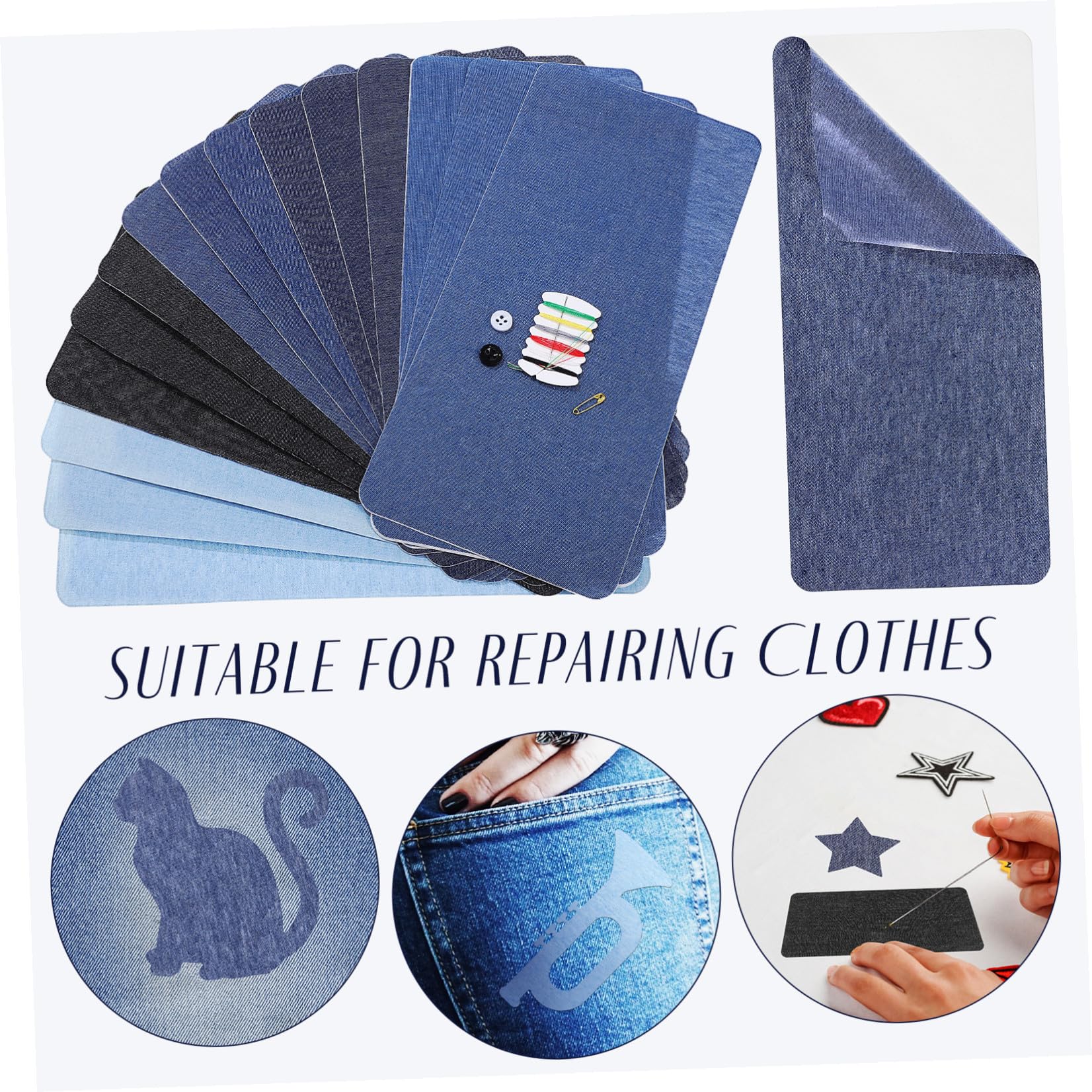 SHINEOFI 15pezzi Stirabile Per Jeans Per Tessuti Per Buchi Termoadesiva Per Riparazioni Di Vestiti Facile Da Usare e Tagliare Resistente Lavatrici Adatta Per Jeans Camicie e