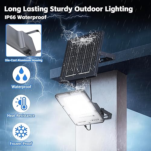 Miniatura 3 de Luz de inundación solar de 100 W, impermeable, 24000 lm 6500 K, luz de calle solar con control remoto, lámpara solar del atardecer al amanecer,