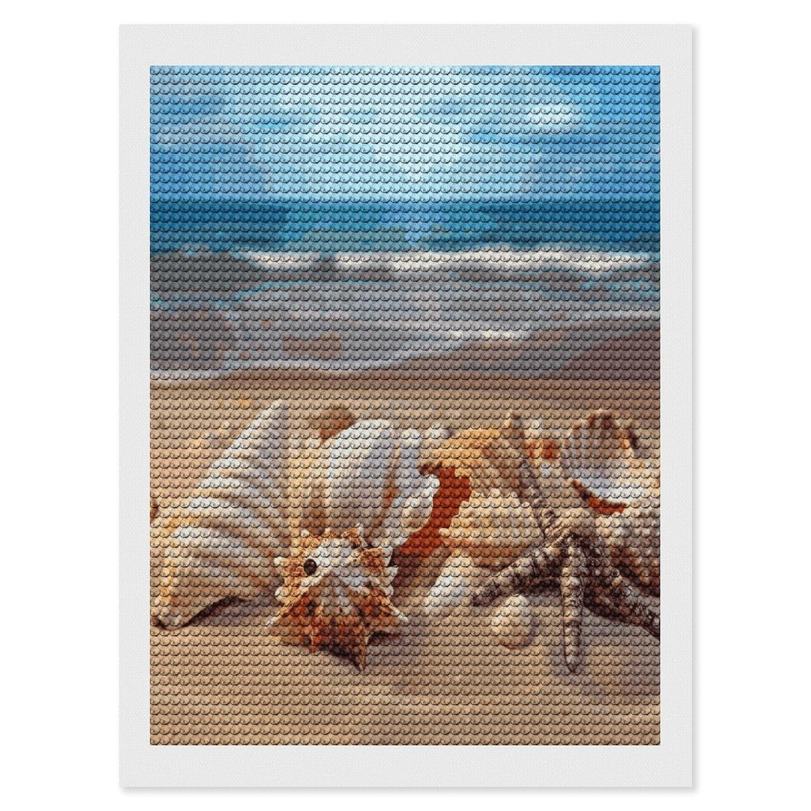 LDGSUPH Seashells on The Sandy Beach Diamond Painting Kits for Adults Paint with Diamond Pictures Art DIY Full Drill Diamond Dots Painting Personalized Diamond Photo for Home Wall Decor Gift 12"x16"