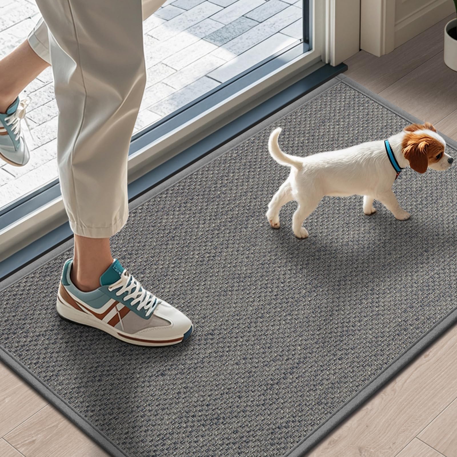 LEKEEPGO Door Mat Indoor 43 x 75 cm, Non-Slip Doormat, Washable Dirt Trapper Mat, Thin Door Mat, Absorbent Entrance Rug, Clean Mat, Entrance Mat for Indoor, Light Grey