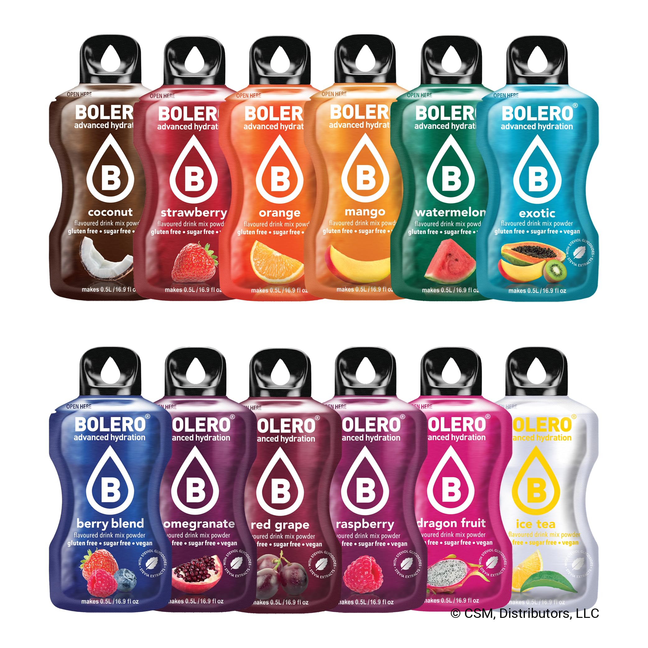 BOLERO Sugar-Free Drink Mix - 12 Variety Fruit Flavored Packets | 12 Travel Ready Hydration Sachets | Zero Sugar, Low Calorie, Gluten-Free, Keto Friendly