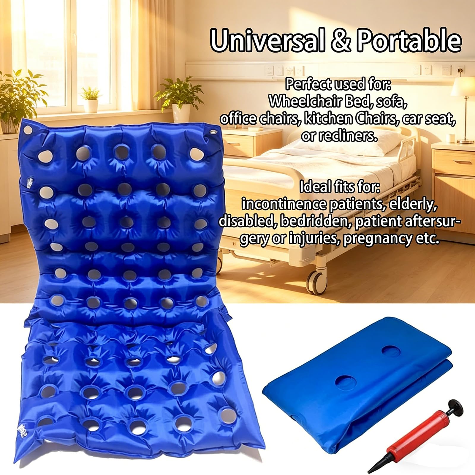 Materasso antidecubito a pressione alternata, cuscino for ulcera da pressione con pompa d'aria, impermeabile for pazienti anziani con disabilità costretti a letto (senza sedia a rotelle)