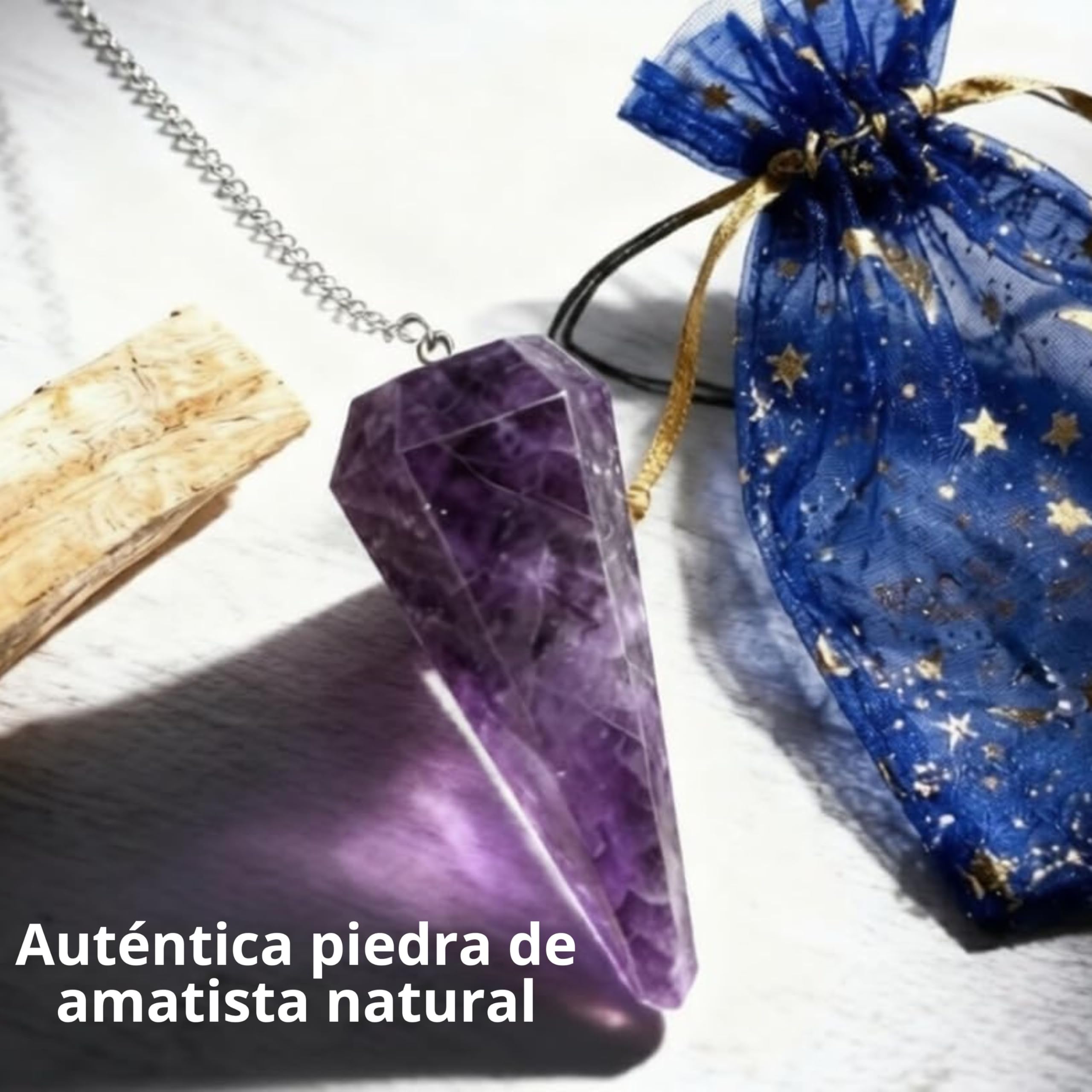 Péndulo Adivinación Amatista Natural +1 Palo Santo + Bolsa de Almacenamiento | Herramienta de Radiestesia y Meditación para Tarot, Reiki y Sanación Espiritual | Cristal Auténtico - 3