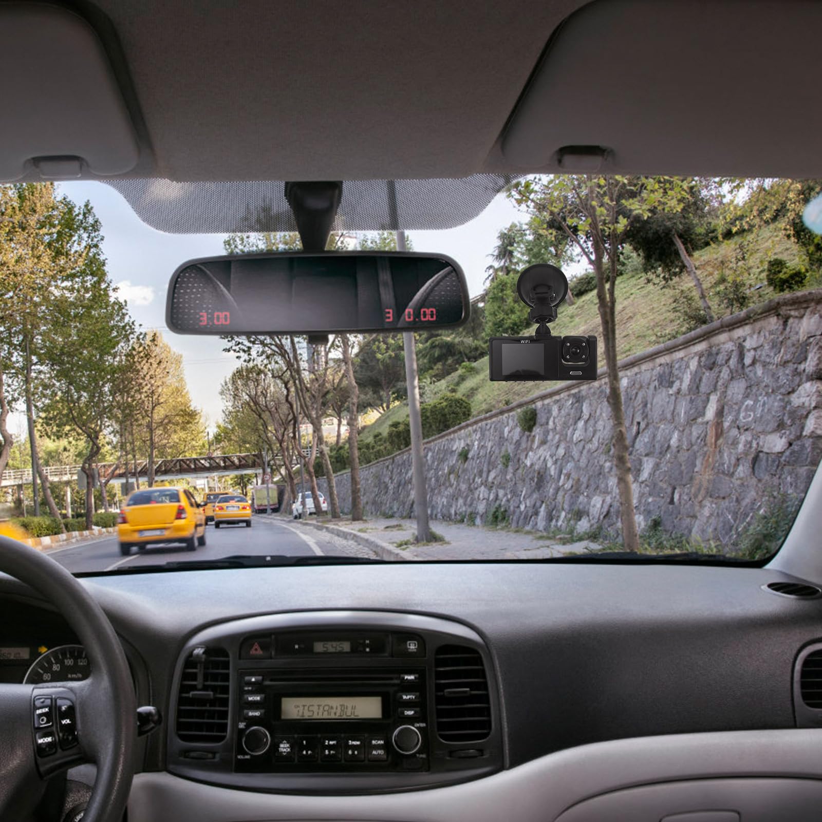 Cámara de Tablero Espejo Retrovisor Triple Lente 1080p HD GPS y Wi-fi