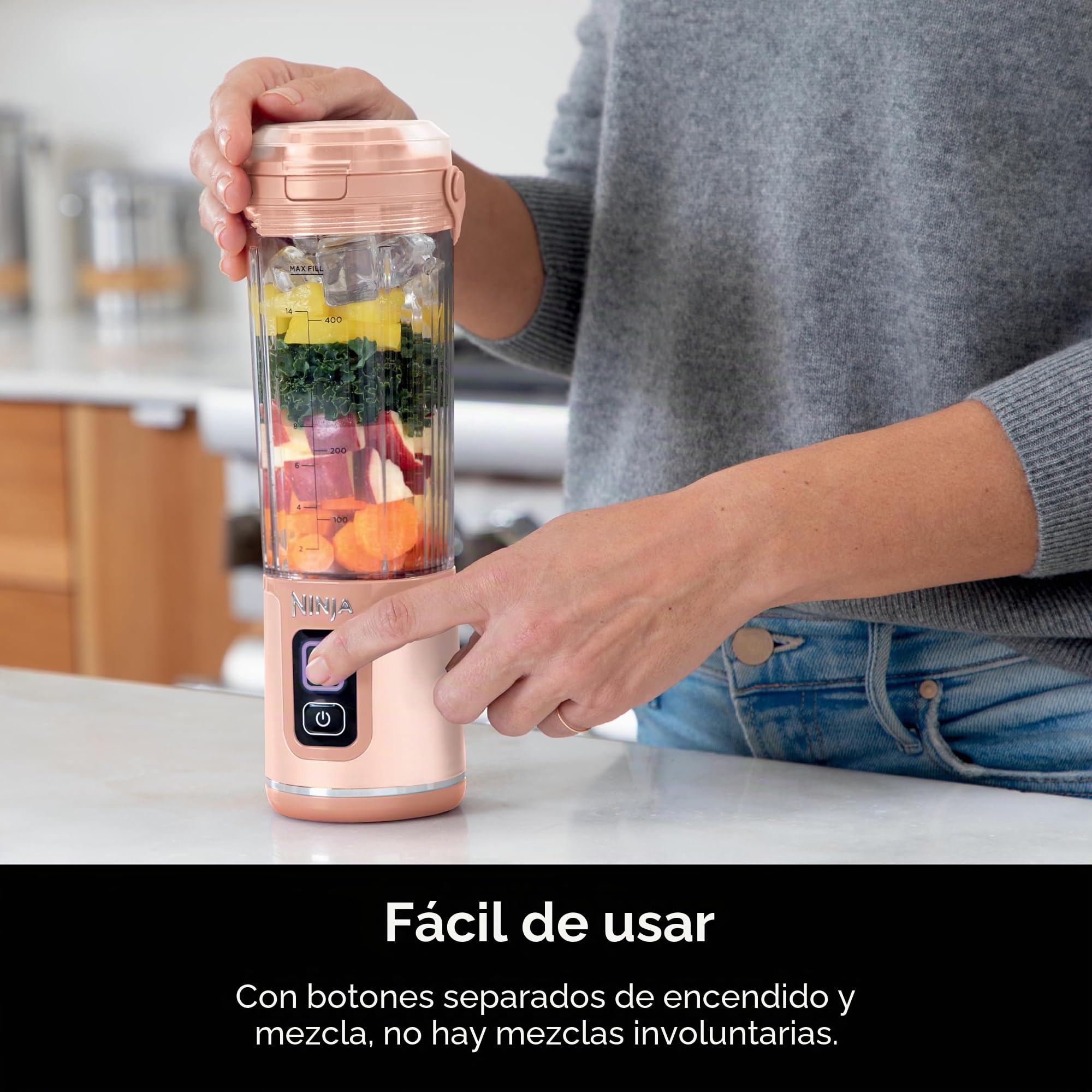 Ninja BC155PS Blast - Licuadora portátil de dos unidades, inalámbrica, recipiente de 18 onzas, licuadora personal para batidos y batidos, tapa a prueba de fugas y boquilla para sorber, cable USB-C,