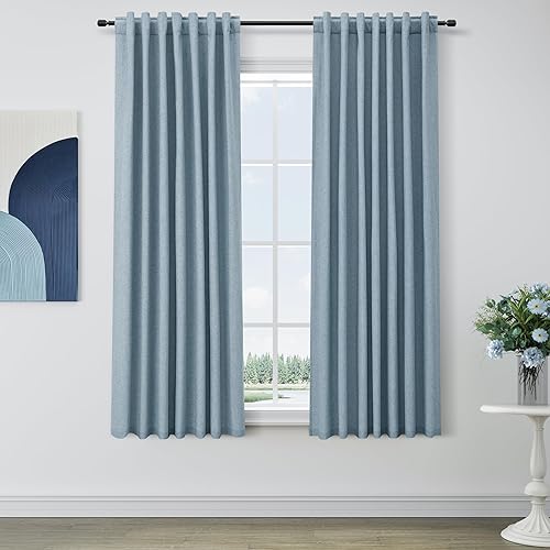 Miniatura 52 de Cortinas Blackout de 84 pulgadas de largo, juego de 2 paneles de lino natural para dormitorio, oscurecimiento de habitación, cortinas con