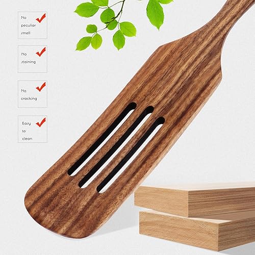 Miniatura 9 de Milisten Estilo europeo mango largo pala de madera wok espátula de teca utensilios de madera de bambú espátula ranurada aparatos de cocina kit de