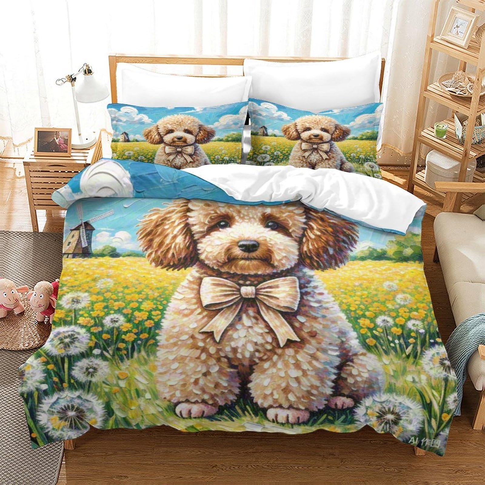 Linge de lit Bichon Frisé 3D pour chambre d'enfant douce et cocooning