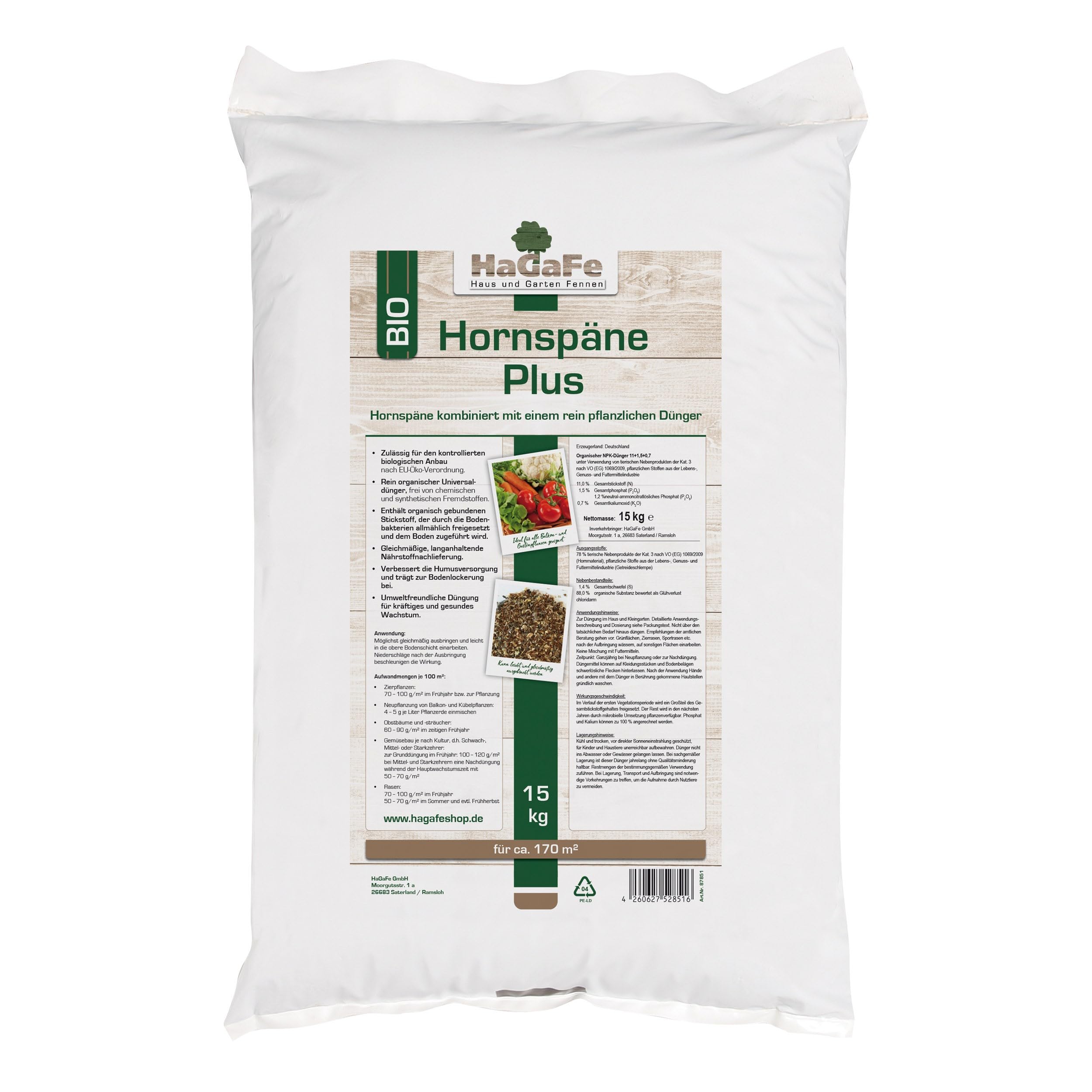 Bio Hornspäne Plus, mit pflanzlichem Bio Dünger, Gartendünger, Gemüsedünger, Obstdünger, Dünger (1 x 15 kg)