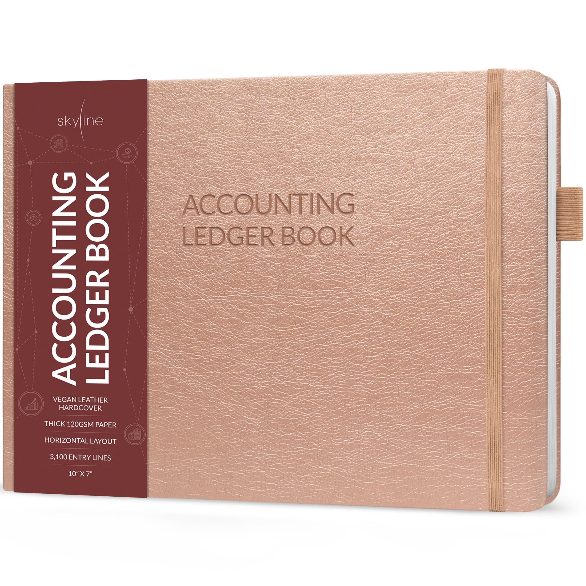 Skyline Libro Contabile – Diario Colonnare Per Contabilità Personale E Piccole Imprese – Registro Spese Denaro, Copertina Rigida, 25,4 X 17,8 Cm (Oro Rosa)-image