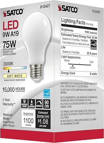 Miniatura 6 de Satco Paquete de 6 lámparas de filamento LED regulables, S12427, lúmenes altos, 11 vatios, A19; blanco suave; base media; 3000 K; 90 CRI; 120