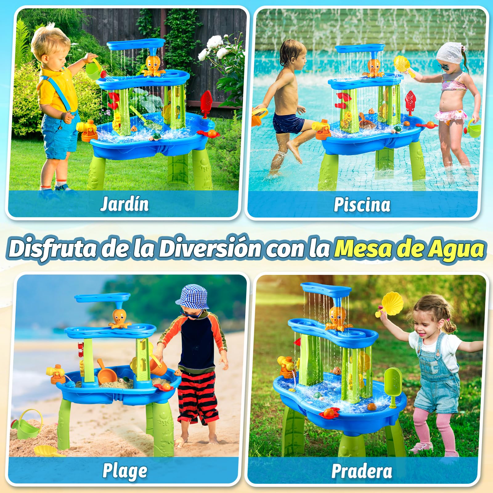 FRUSE Mesa de Agua para Niños 3 Niveles Sensorial Juguetes Verano al Aire Libre 3-8 Años