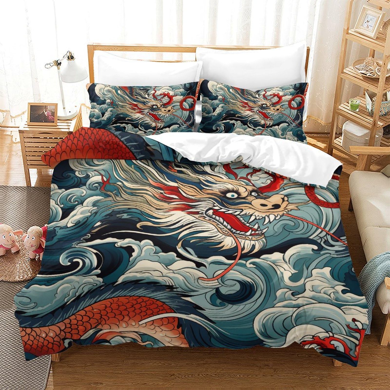 Housse de couette dragon 3D literie garçons et adultes lit double 200x200