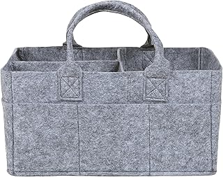 Sammy & Lou Collapsible Light Gray Felt Storage Caddy, Divided Design To Keep Diapers, Wipes And Changing Items Organized, Two Handles, 11.5"D x 6"W x 8"H