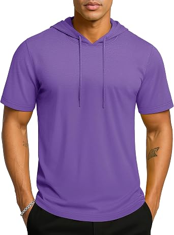 TACVASEN Short Sleeve Hoodies for Men Cotton Hoodies Summer Sweatshirt Lightweight Breathable Workout Shirts Pullover