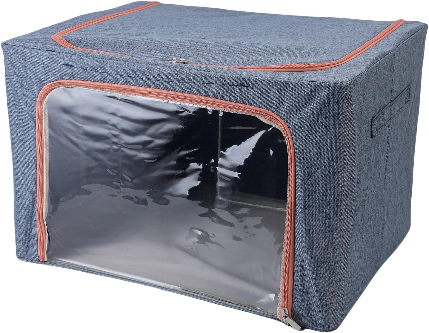 Yinhing Clothes Storage Bin Foldable Fabric Blanket Storage Container with Clear Window 2 Openings Navy Blue for Seasonal Wardrobe Organization (100L)