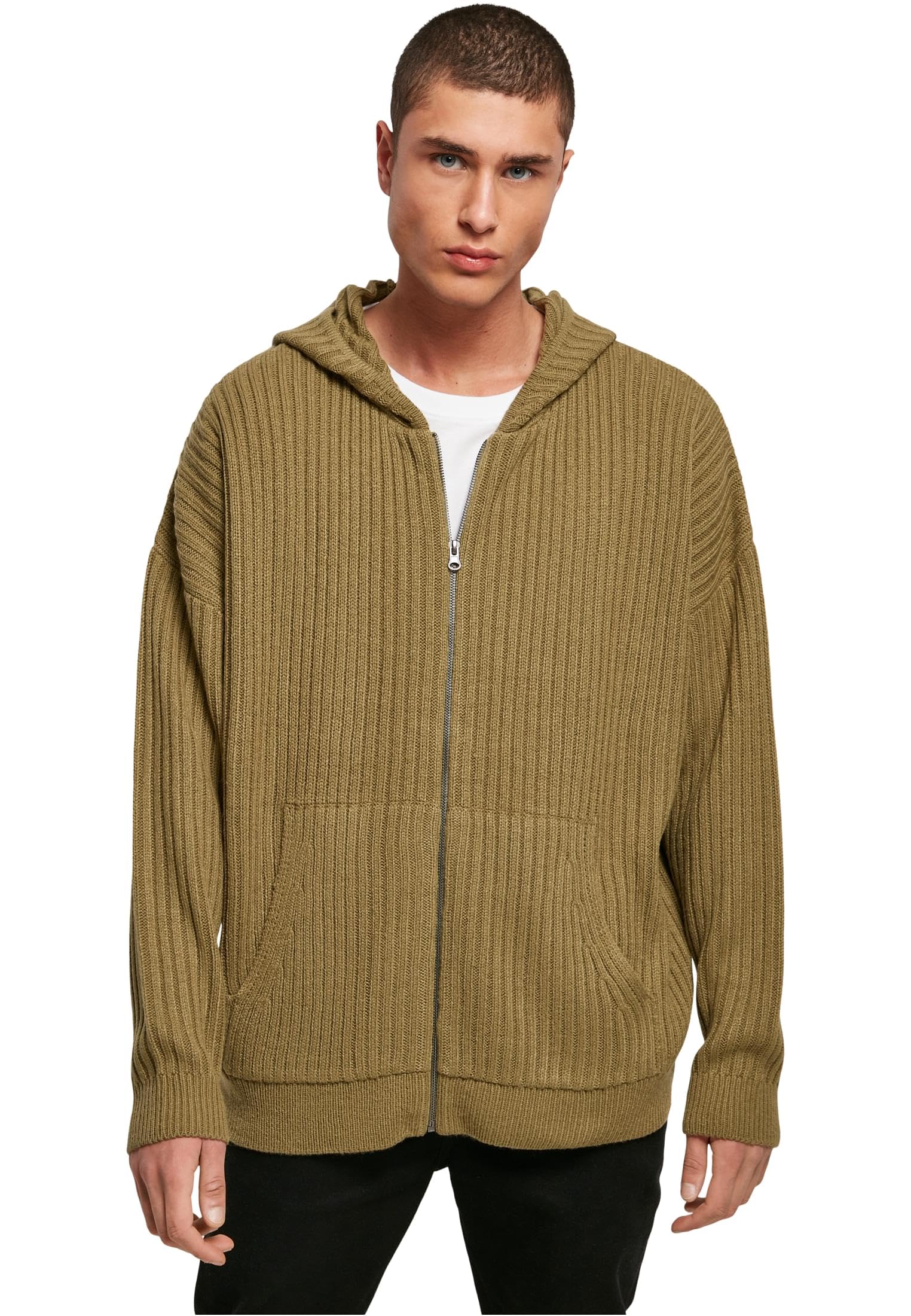 Urban Classics Men's Knitted Zip Hoody Hooded Sweatshirt, tiniolive, S