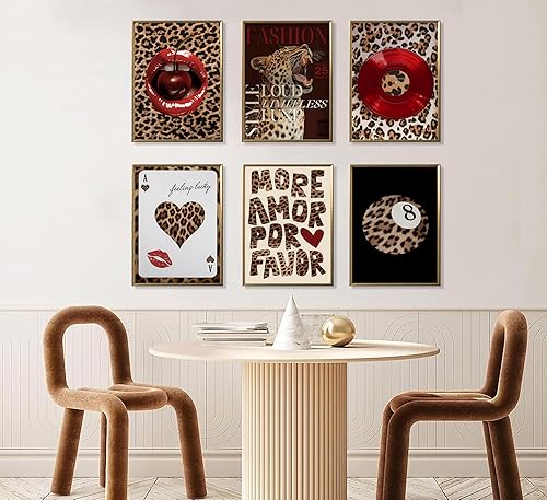 Miniatura 6 de 6 impresiones artísticas de pared de leopardo de la suerte de leopardo de 8 bolas, póster de Ace of Hearts, Spades Poker Impresiones en lienzo