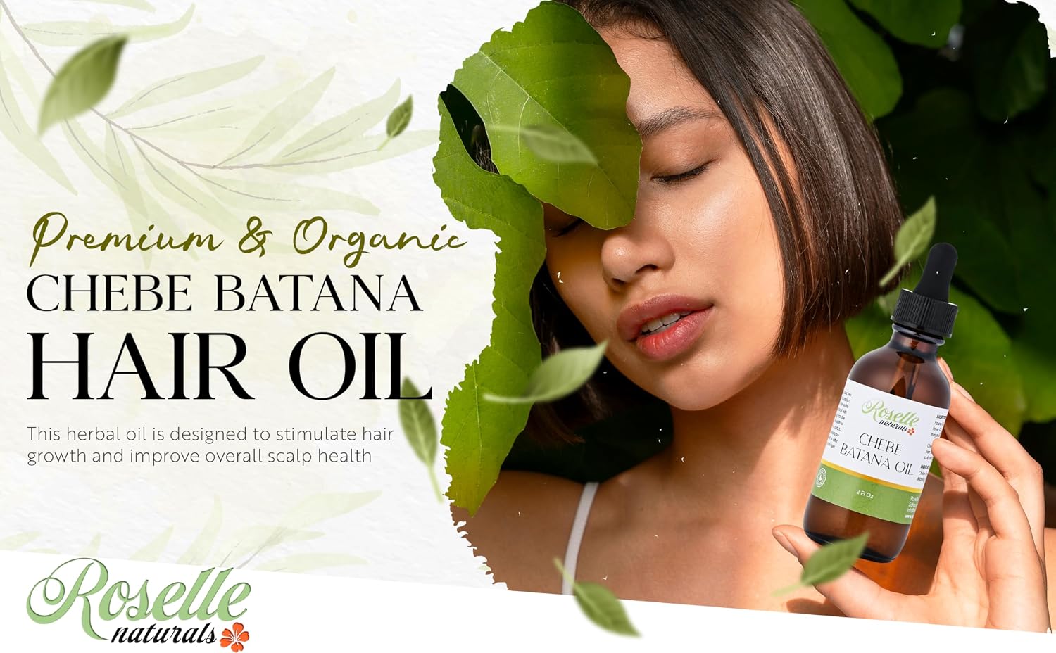 Roselle Naturals Chebe Batana Oil for Hair Growth Organic with Chebe Powder Made in USA - For Moisture and Length Retention, Batana and Rosemary Oil 2 Fl Oz