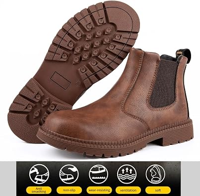 Tanleewa Steel Toe Work Boots for Men Leather Safety Shoes Waterproof Construction Shoes Insulated Hiking Boots Nonslip Work Shoes