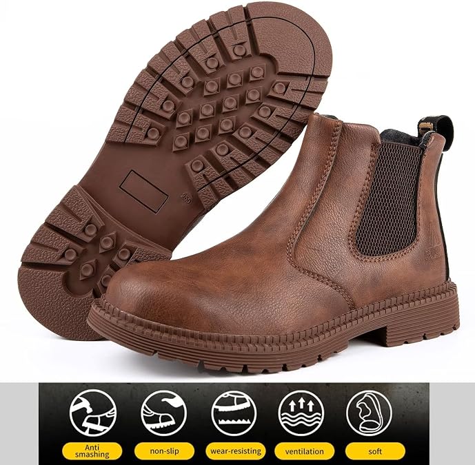 Tanleewa Steel Toe Work Boots for Men Leather Safety Shoes Waterproof Construction Shoes Insulated Hiking Boots Nonslip Work Shoes