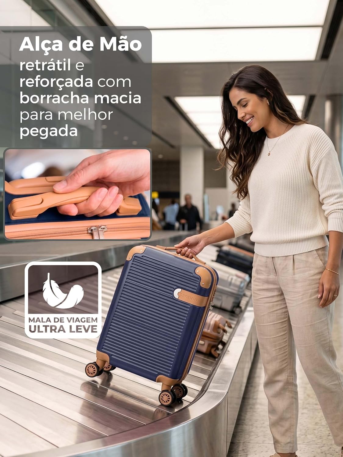 Santino Mala de Bordo Rígida - Textura Canelada Distinta, Rodas Duplas Silenciosas 360°, Cadeado com Combinação Numérica | Leveza e Segurança Aprimoradas para Viagens(Azul Marinho, Pequeno) Santino Mala de Bordo Rígida - Textura Canelada Distinta, Rodas Duplas Silenciosas 360°, Cadeado com Combinação Numérica | Leveza e Segurança Aprimoradas para Viagens(Azul Marinho, Pequeno)