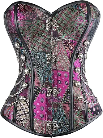 Charmian Women's Spiral Steel Boned Steampunk Gothic Bustier Corset with Chains