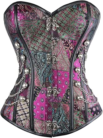 Charmian Women's Spiral Steel Boned Steampunk Gothic Bustier Corset with Chains