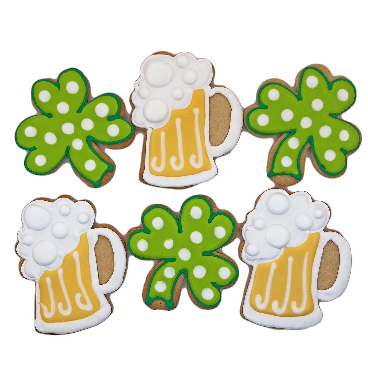 Shamrock and Beer Mug Cookies- 6 Decorated Shortbread St Patricks Day Individually Wrapped With Bow by BakersDozenToGo