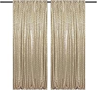 Vista 55 de Cortinas de fondo de lentejuelas negras con purpurina de 2 x 8 pies, 4 paneles para decoración de bodas, fiestas de cumpleaños, despedidas de Negro