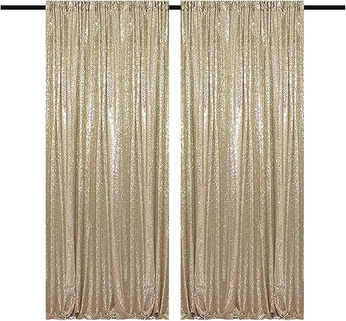 Miniatura 55 de Cortinas de fondo de lentejuelas negras con purpurina de 2 x 8 pies, 4 paneles para decoración de bodas, fiestas de cumpleaños, despedidas de Negro