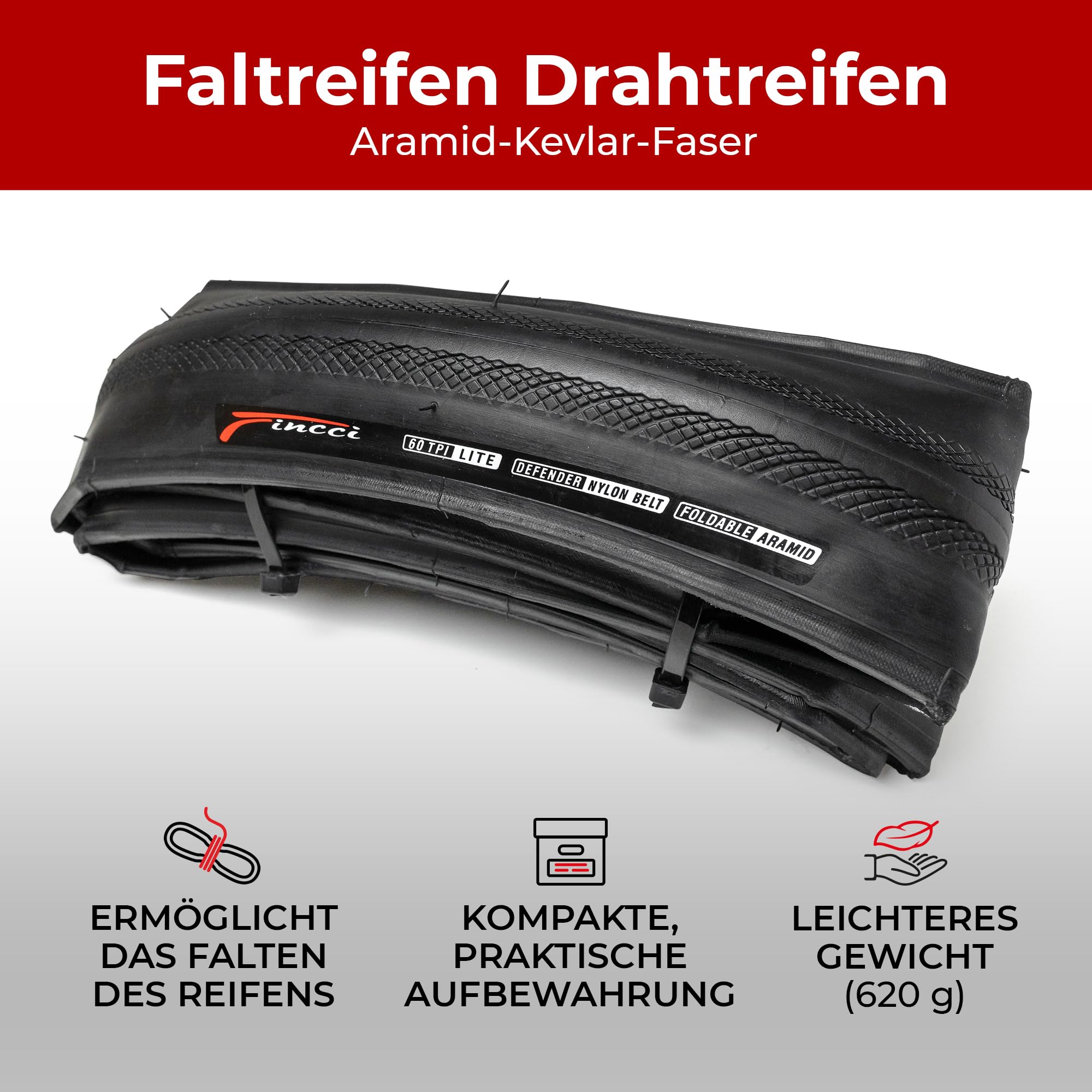 Fincci Fahrradreifen 28 Zoll Set 28-622 700x28c Faltbar Kevlar Mantel 2er