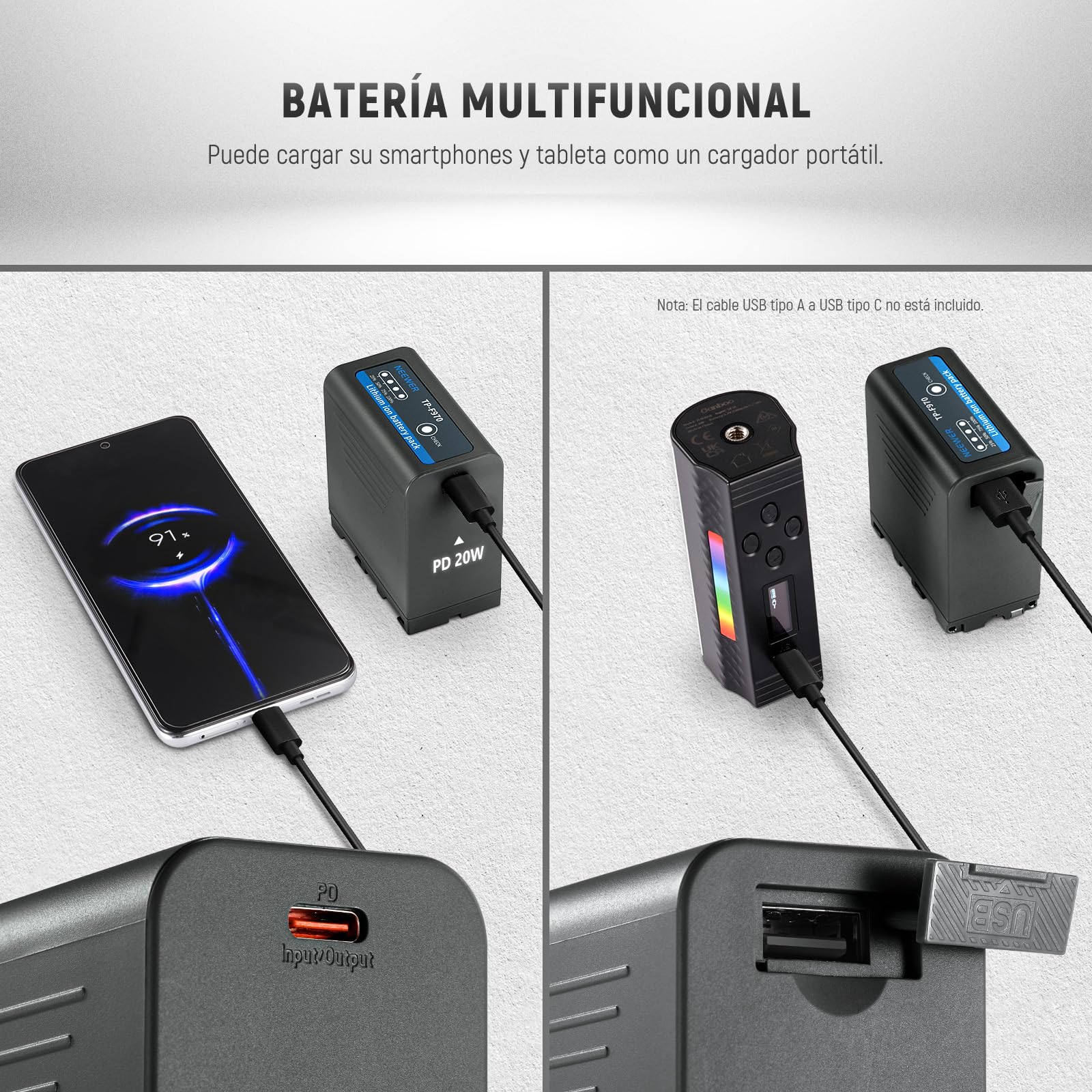 NEEWER 2Pcs NP-F970 7800mAh Batería Repuesto para Sony FX3/FX30/A7, para Canon R5, para Nikon Z8, Batería NP-F Recargable 20W Tipo C PD Carga Rápida para Cámara Videocámara Monitor Luz LED, TP-F970