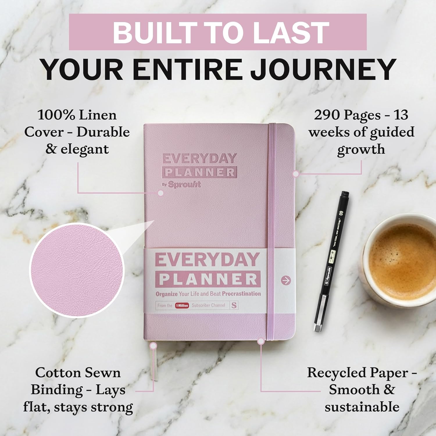 Undated Daily Planner | 90 Day Daily & Weekly Productivity Journal with Hourly Schedule, To Do List, Goal Tracker & Habit Tracker | ADHD Planner for Men & Women | Hardcover Agenda (Pink)