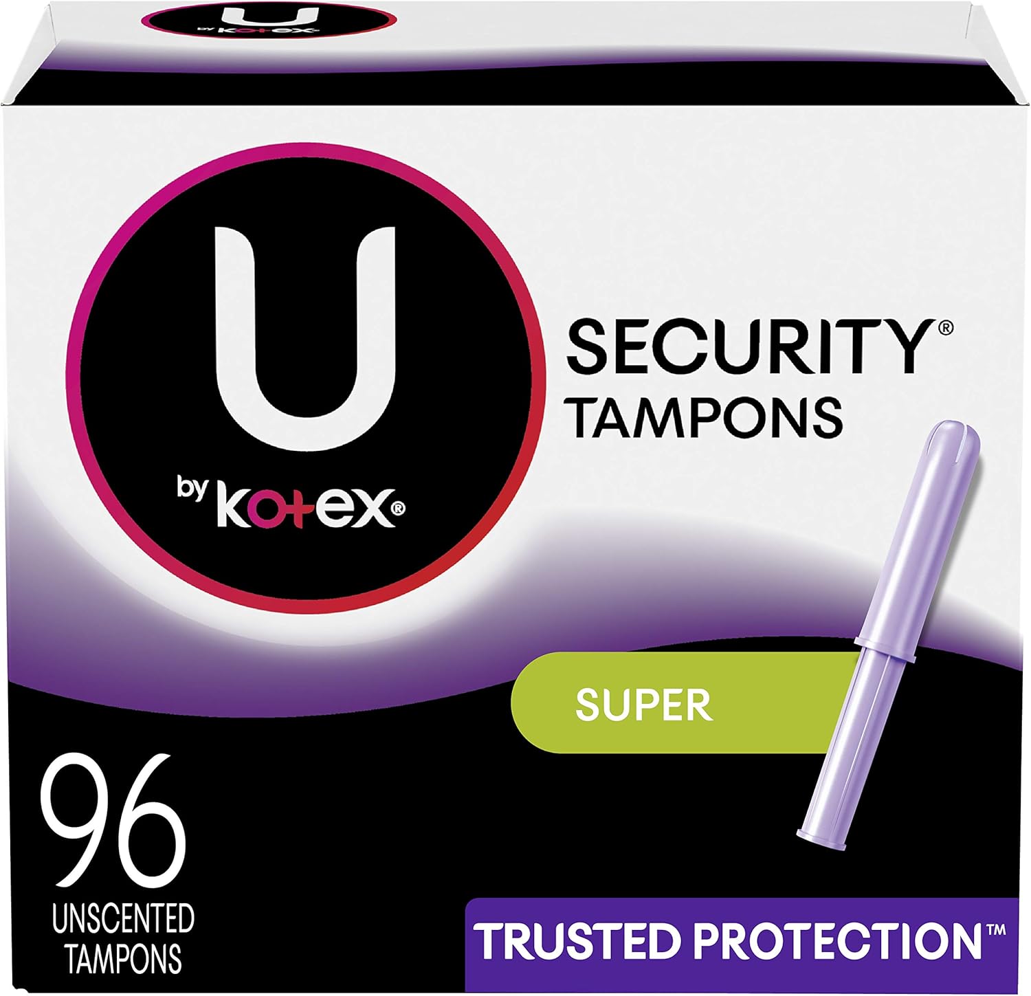 U by Kotex Security Tampons, Super Absorbency, Unscented, 96 Count (6 Packs of 16) (Packaging May Vary) : Health & Household