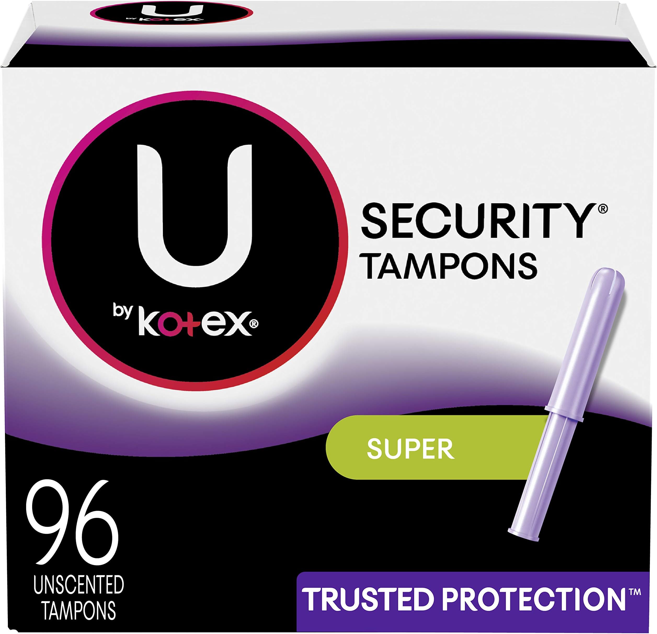Security Tampons, Super Absorbency, Unscented, 96 Count (6 Packs of 16) (Packaging May Vary)