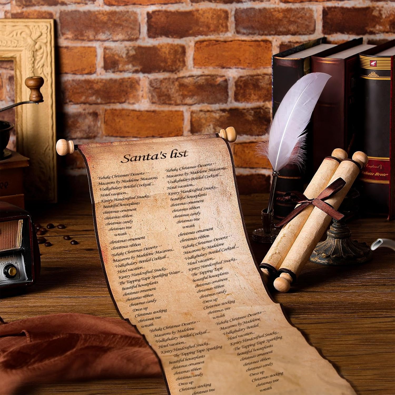Epakh 2 Pack Blank Paper Scrolls Wrapped on Wood Rod for Writing, Drawing, Calligraphy, Wedding Vows, Cosplay Prop, Renaissance Festivals, Tabletop Role Playing Game(Old Color)