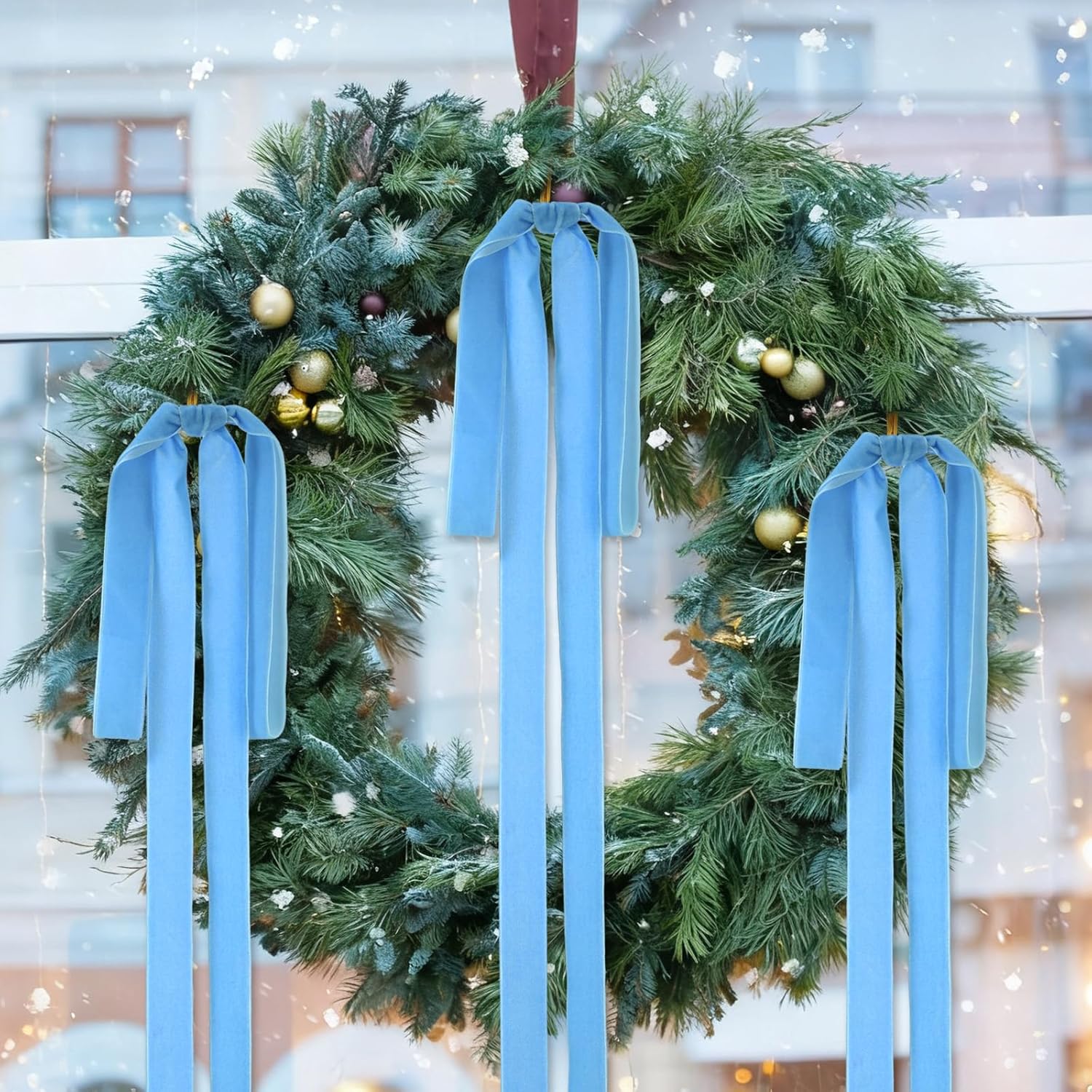 large velvet christmas bow 23.6x15.7 inch vintage christmas tree topper bows christmas staircase wreath bows for xmas fireplace decoration (6, blue) 6 blue