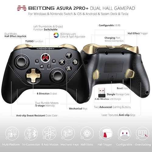 Miniatura 2 de Asura 2 Pro+ PC Gaming Controller Dual Hall (Hall Stick & Hall Trigger) Wireless Gamepad for Windows Switch,6 Axis Motion SensingMechanical