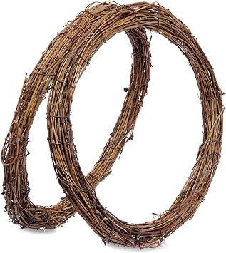 Grapevine Wreath Set, Marrywindix 2 Pieces Natural Vine Branch Wreath Christmas DIY Rattan Wreath Garland for Christmas Holiday Craft Wedding Decor 12 in.