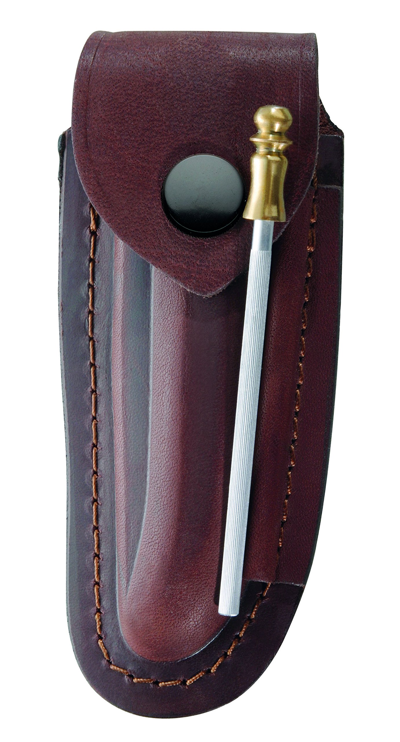 Herbertz Braunes Leder Etui – Für Laguiole Messer mit 12 cm Heftlänge – längs und quer tragbar – inkl. Wetzstahl 10 cm