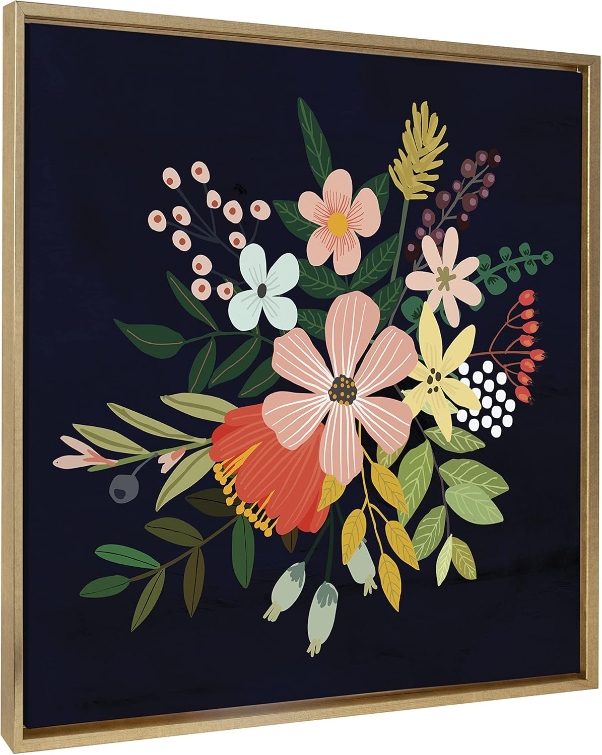 Kate and Laurel Sylvie Floralis C Framed Canvas Art by Mia Charro, 23x33 Gold, Delicate Floral Wall Decor for Living Room, Office, Bedroom, Or Bathroom