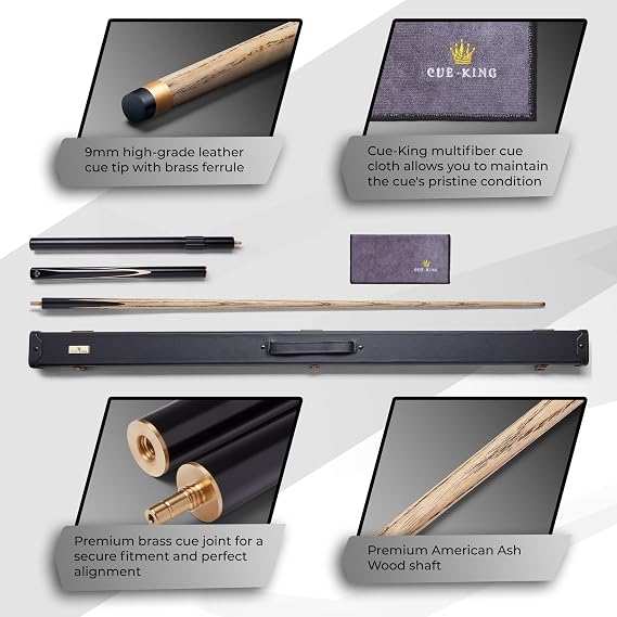 Cue-King Pool Cue Pro Series Black Edition, Snooker Cue, Handmade 57
