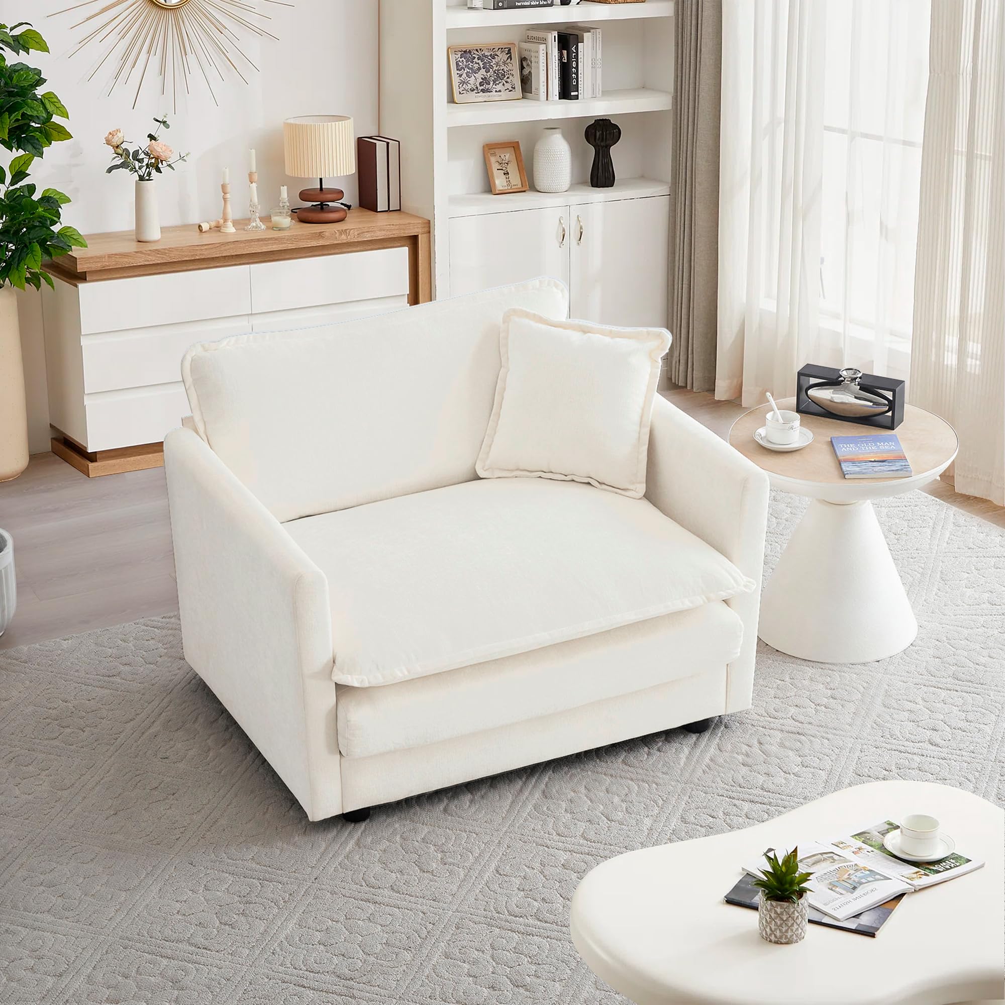 mikibama 41 4 Inch Single Seat Sofa Chenille Comfy Deep Upholstered Couch Armchair with Toss Pillow for Living