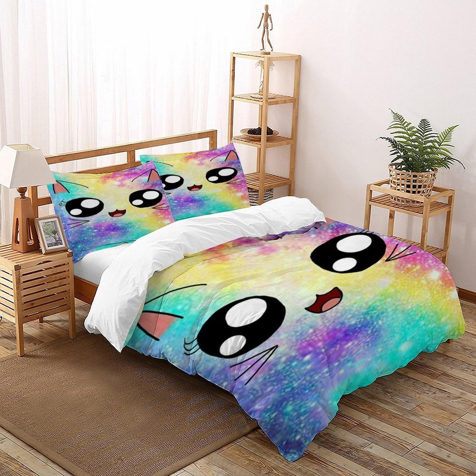Cat Galaxy Bedding Set Theme Bedspread Gothic Themes Duvet Cover Set Microfiber Quilt Cover Universal for All Seasons with Pillowcase Double（200x200cm）