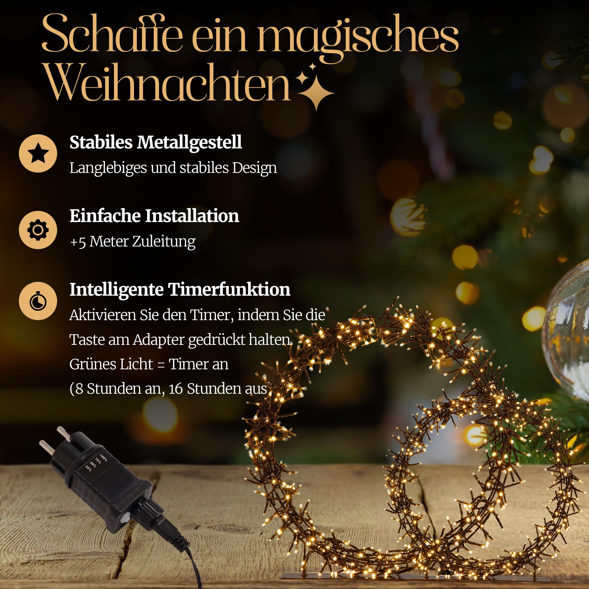 Meisterhome® LED Kerzring 2er-Set – Ø30 cm 280 LEDs & Ø45 cm 440 LEDs – Dekorationsring/Weihnachtskranz mit Beleuchtung – Warmweiß – Timer & Dimmer – für Innen- und Außenbereich